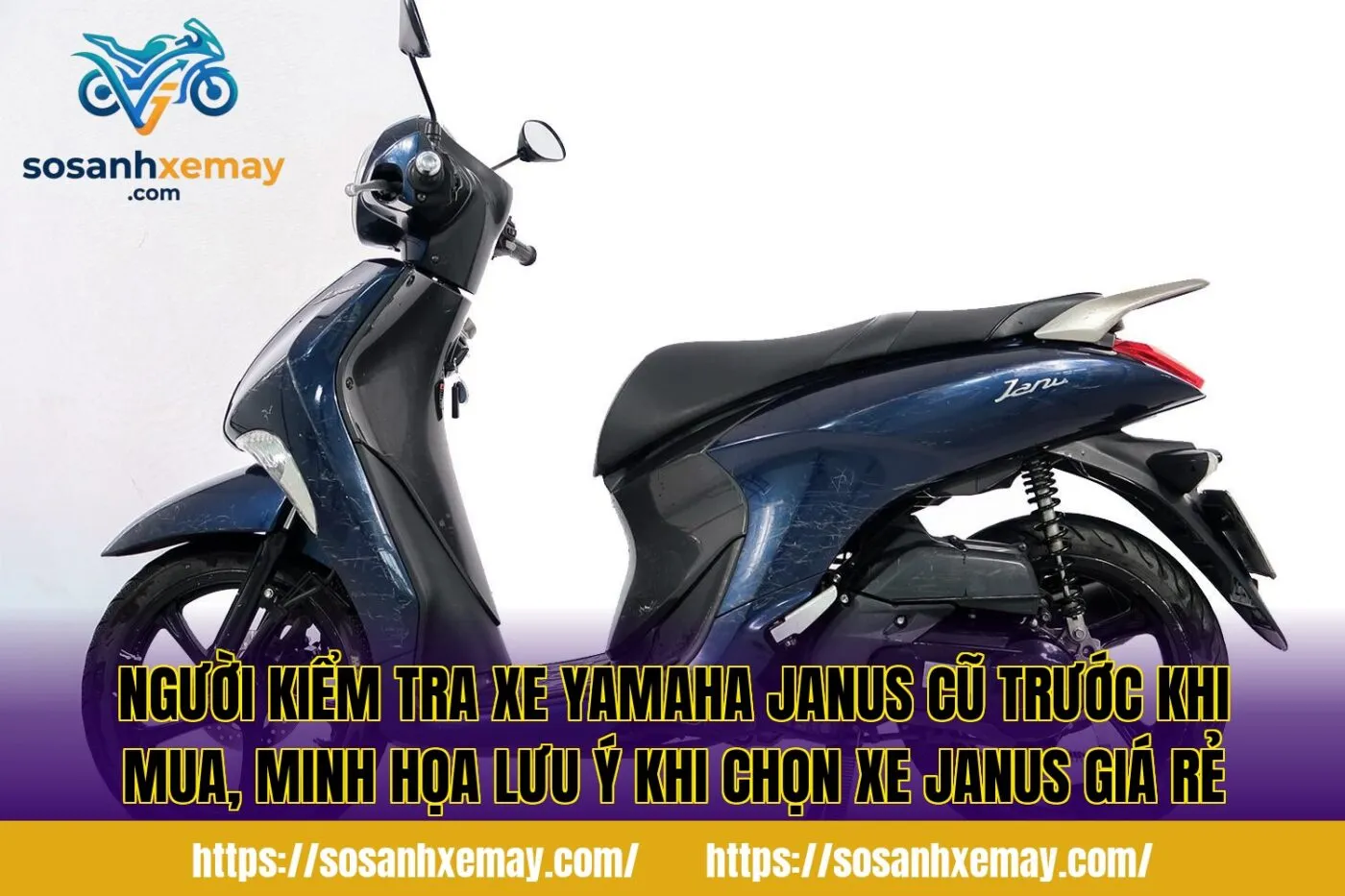 Người kiểm tra xe Yamaha Janus cũ trước khi mua, minh họa lưu ý khi chọn xe Janus giá rẻ