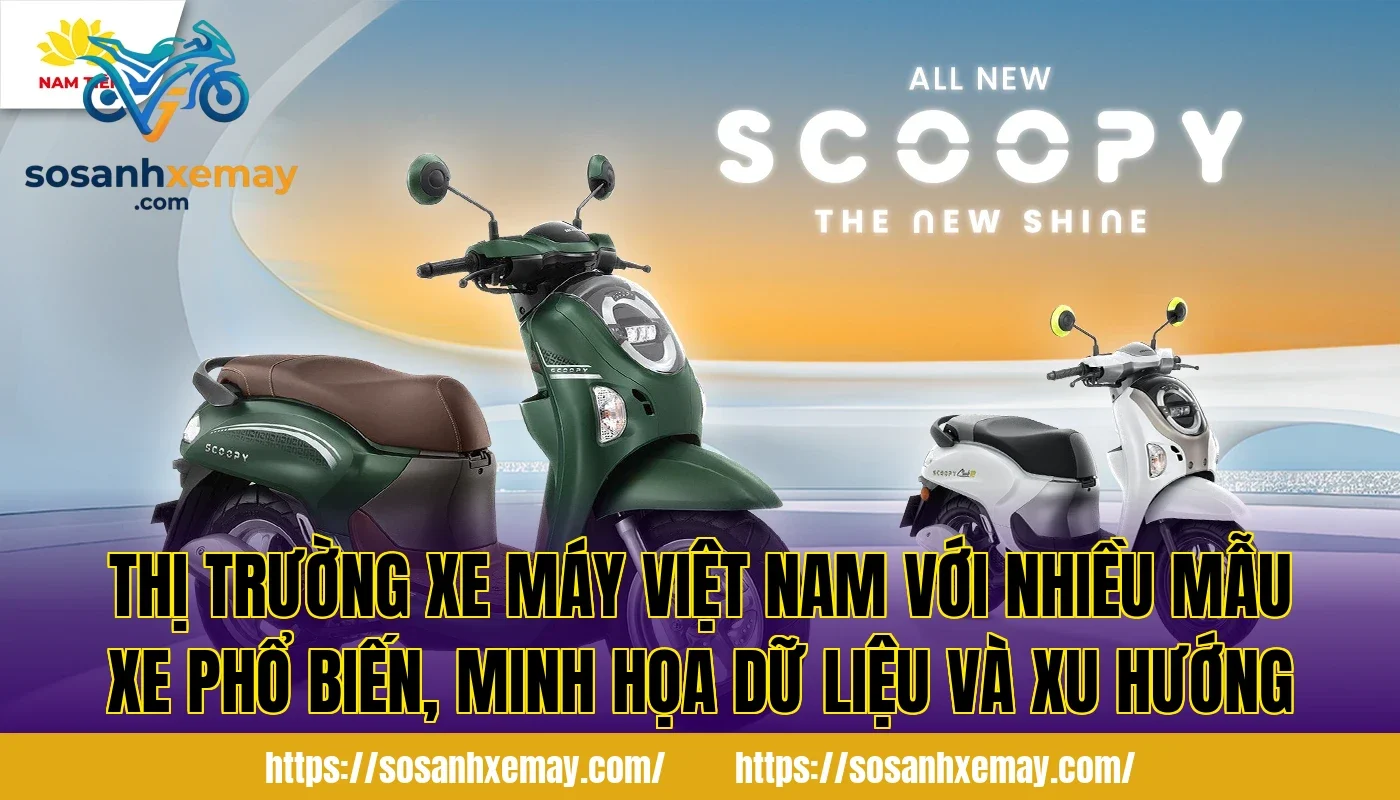 Thị trường xe máy Việt Nam với nhiều mẫu xe phổ biến, minh họa dữ liệu và xu hướng