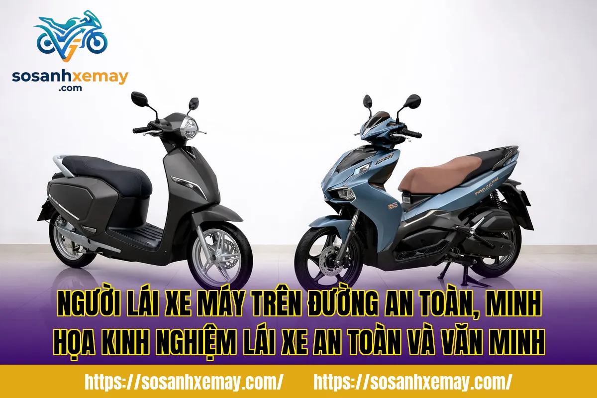 Người lái xe máy trên đường an toàn, minh họa kinh nghiệm lái xe an toàn và văn minh