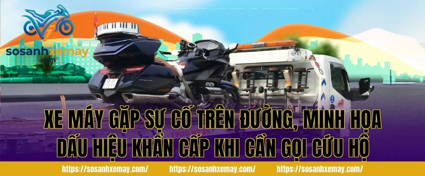 Xe máy gặp sự cố trên đường, minh họa dấu hiệu khẩn cấp khi cần gọi cứu hộ