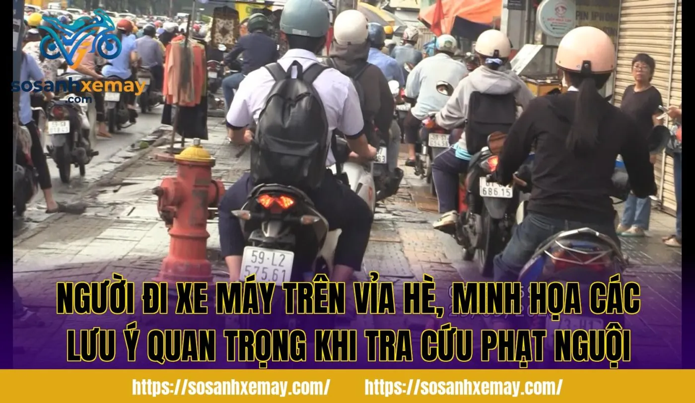Người đi xe máy trên vỉa hè, minh họa các lưu ý quan trọng khi tra cứu phạt nguội