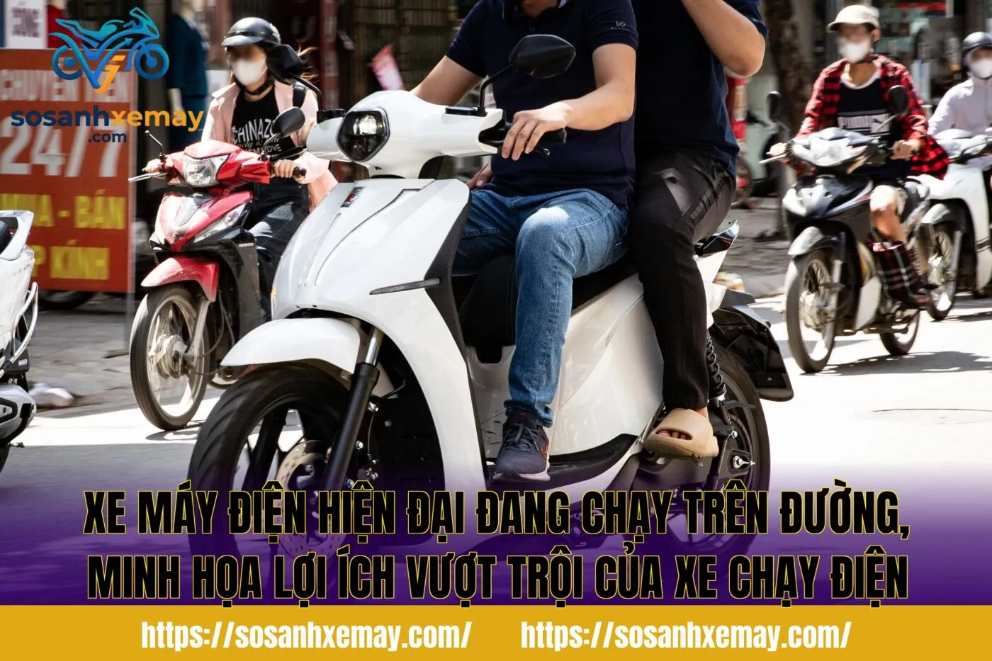 Xe máy điện hiện đại đang chạy trên đường, minh họa lợi ích vượt trội của xe chạy điện