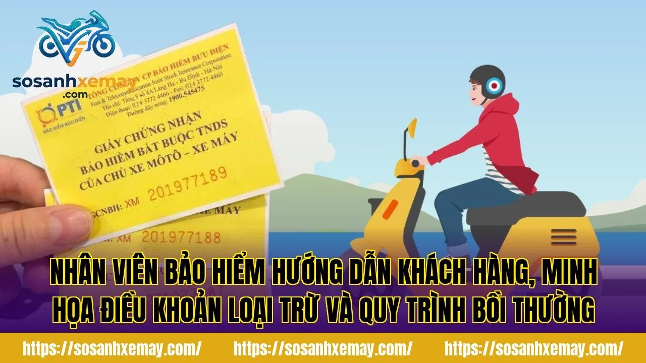 Nhân viên bảo hiểm hướng dẫn khách hàng, minh họa điều khoản loại trừ và quy trình bồi thường