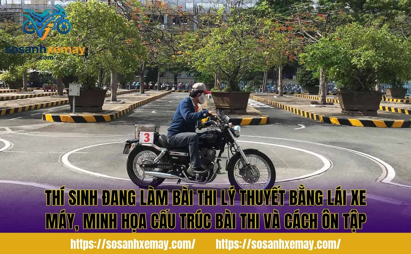 Thí sinh đang làm bài thi lý thuyết bằng lái xe máy, minh họa cấu trúc bài thi và cách ôn tập